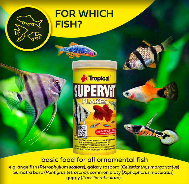 غذای پولکی سوپرویت تروپیکال برای تغذیه روزانه ماهیان آکواریومی